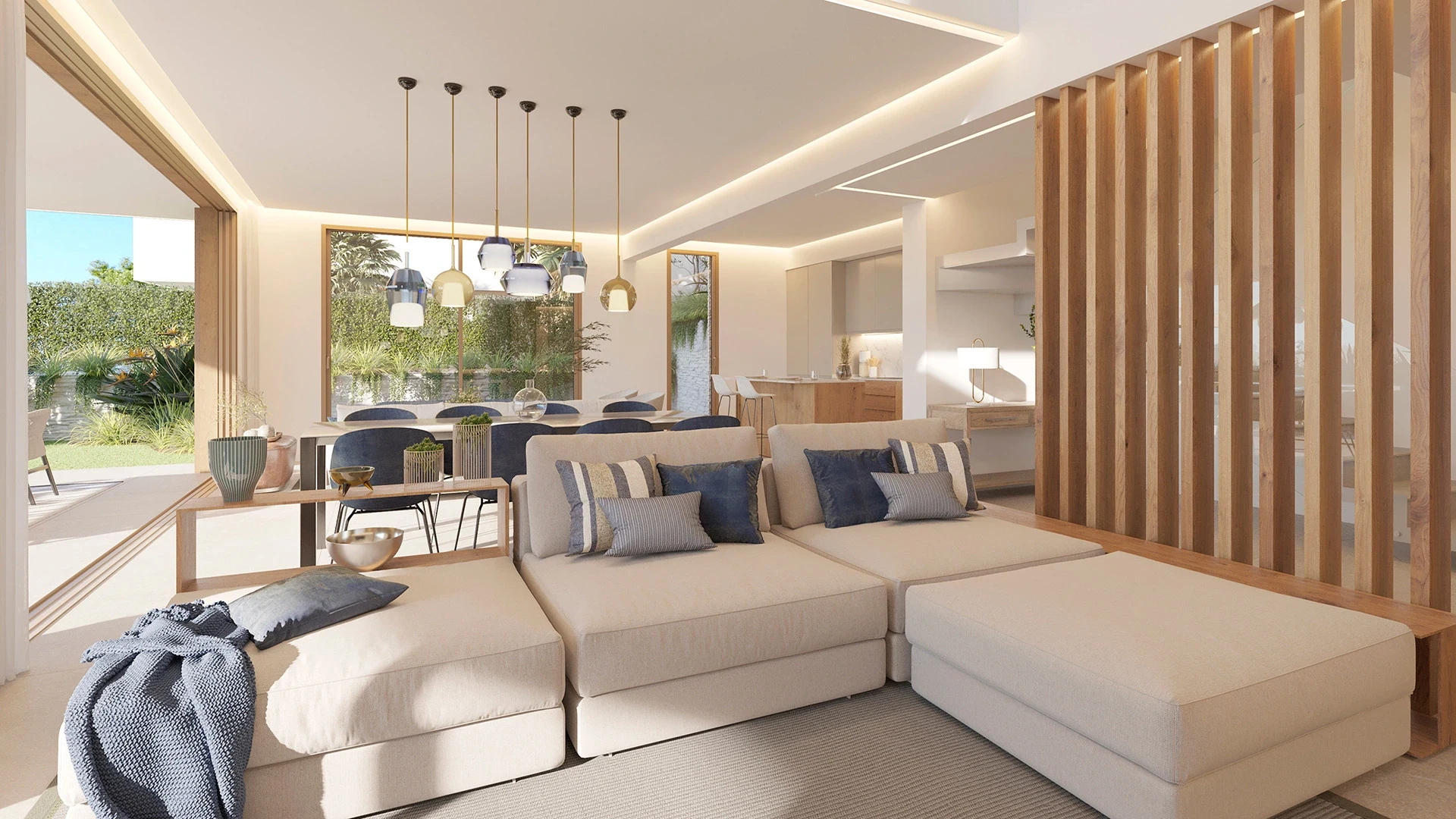Illustrative open-plan living and dining room in a modern El Campanario townhouse