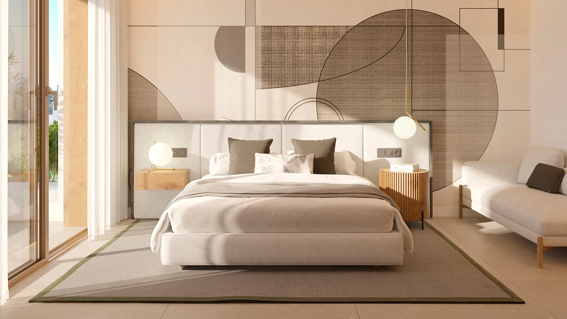 Illustrative bedroom interior in a four-bedroom townhouse in Estepona