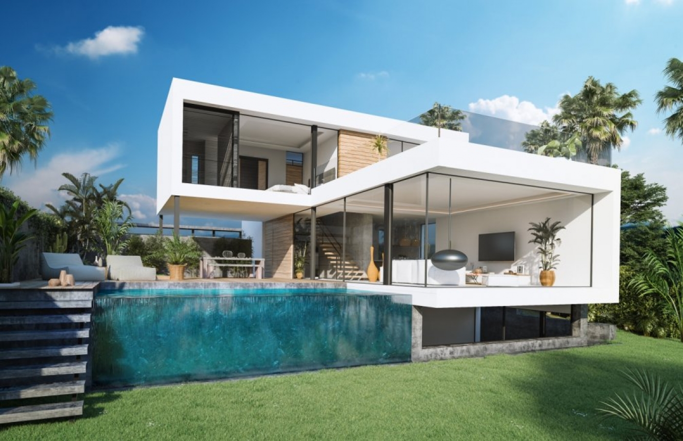 Illustrative villa exterior and private pool in El Campanario