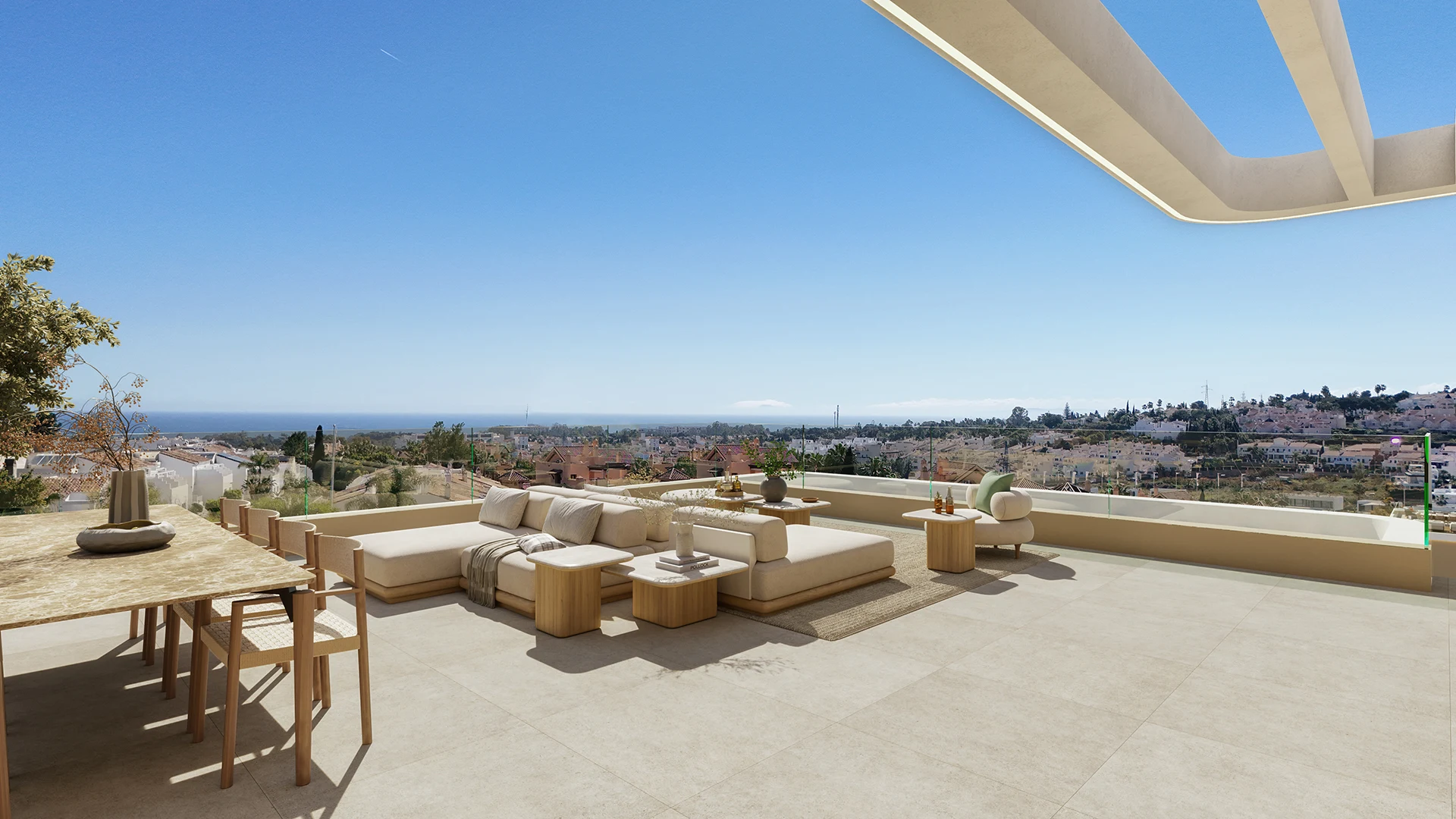Illustrative rooftop terrace at contemporary residences in El Campanario