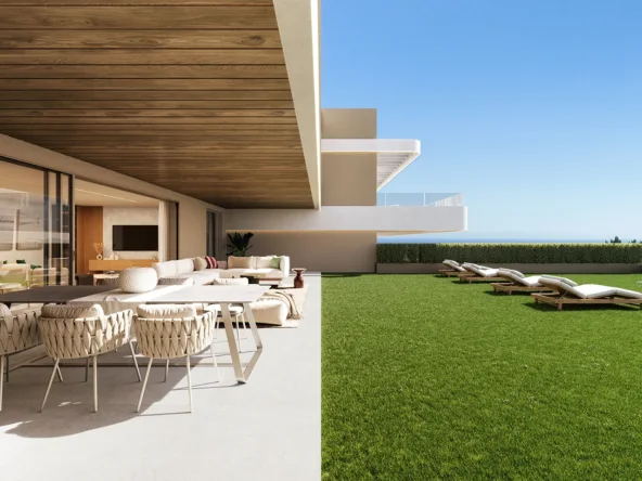 Illustrative covered terrace and private garden in El Campanario