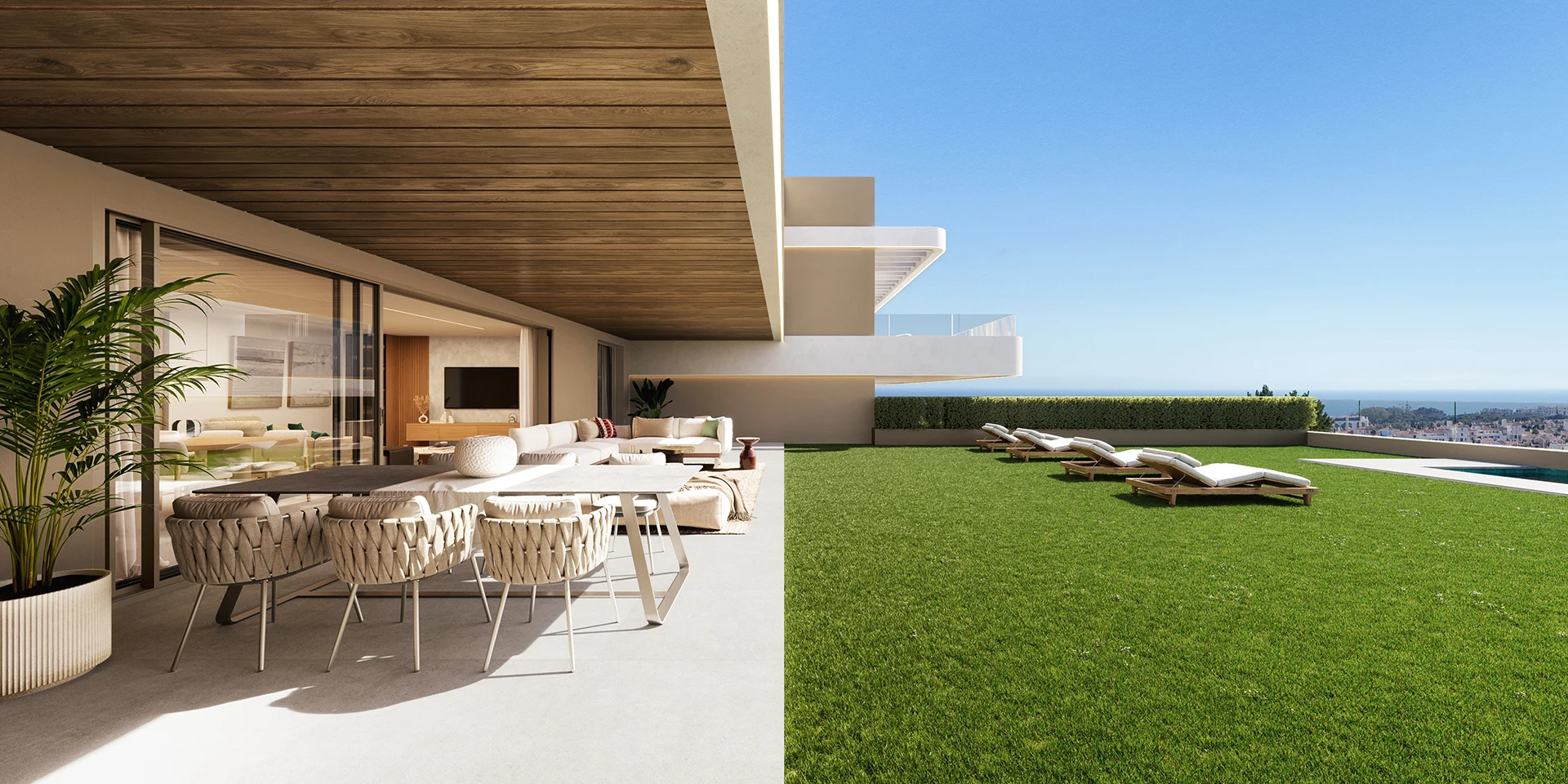 Illustrative covered terrace and private garden in El Campanario