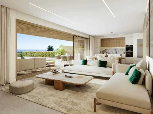 Illustrative living room at contemporary apartments in El Campanario