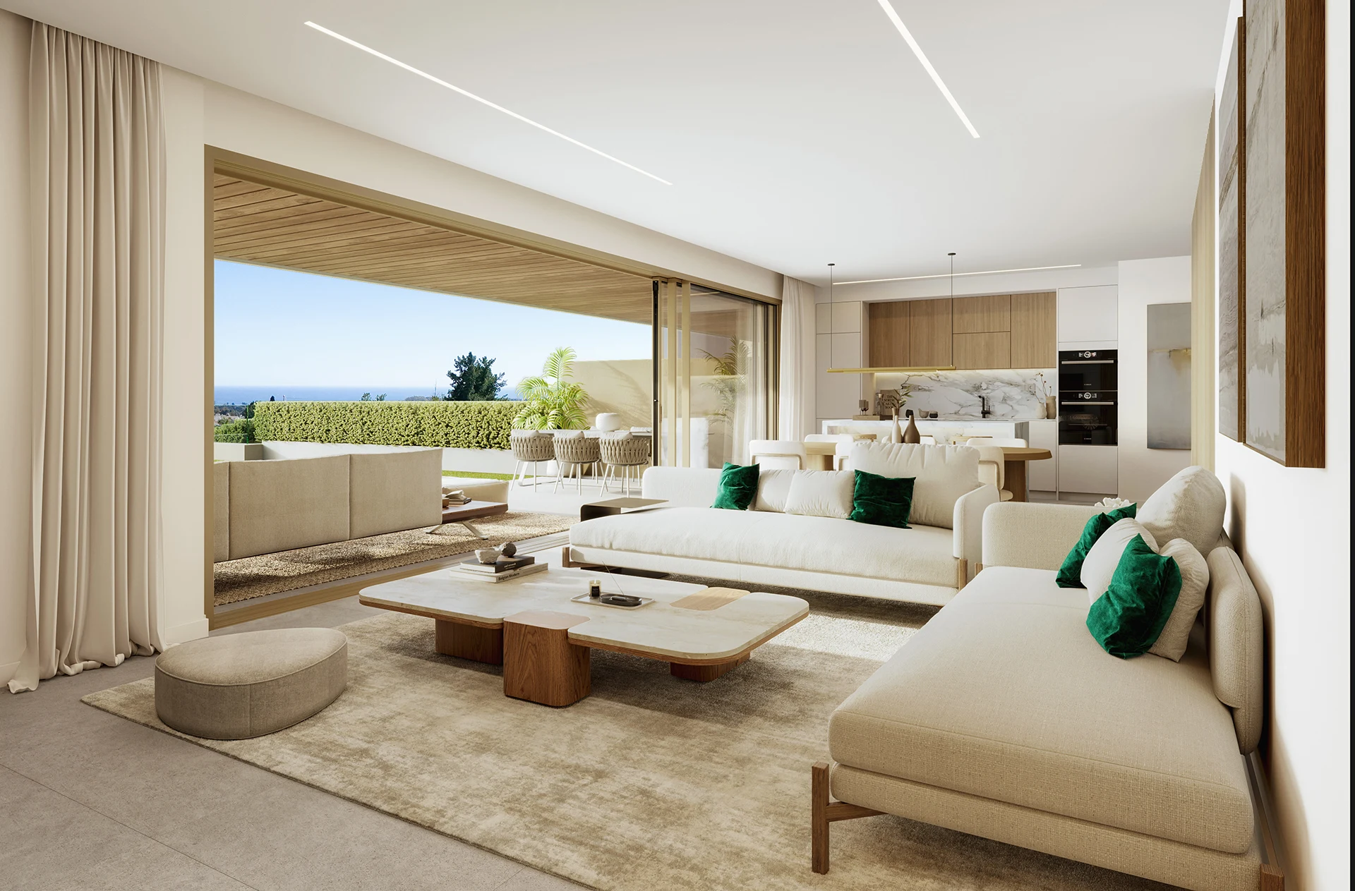Illustrative living room at contemporary apartments in El Campanario