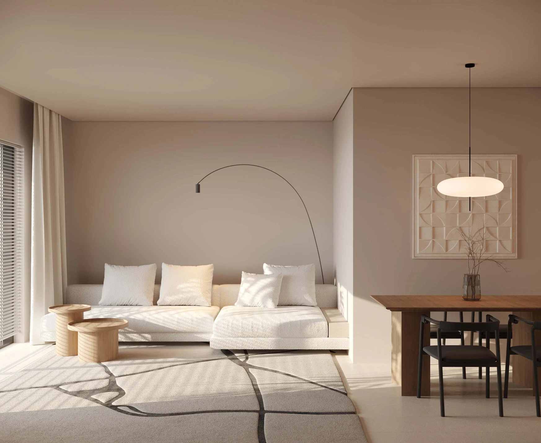 Architectural visualisation of the living room in a sea-view apartment in El Chaparral, Mijas