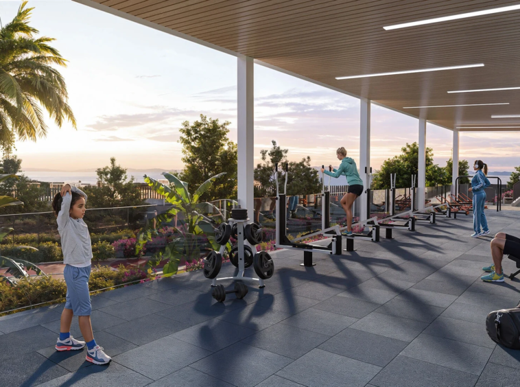Architectural visualisation of the communal gym in El Chaparral, Mijas