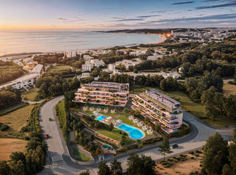 Aerial architectural visualisation of the residential community in El Chaparral, Mijas