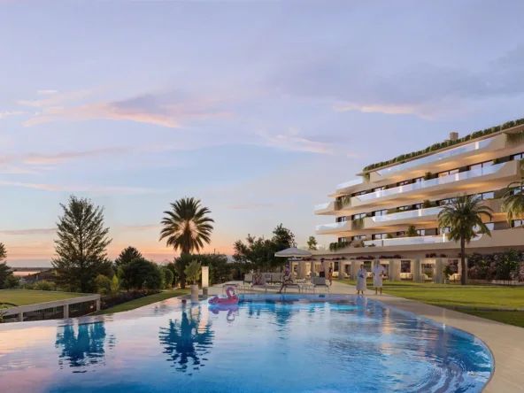 Architectural visualisation of the shared swimming pool in El Chaparral, Mijas