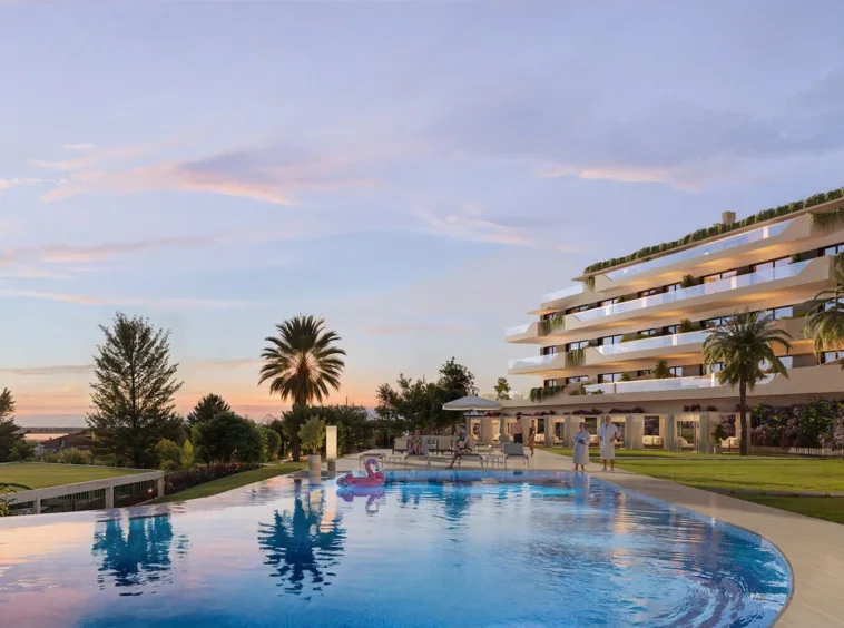 Architectural visualisation of the shared swimming pool in El Chaparral, Mijas