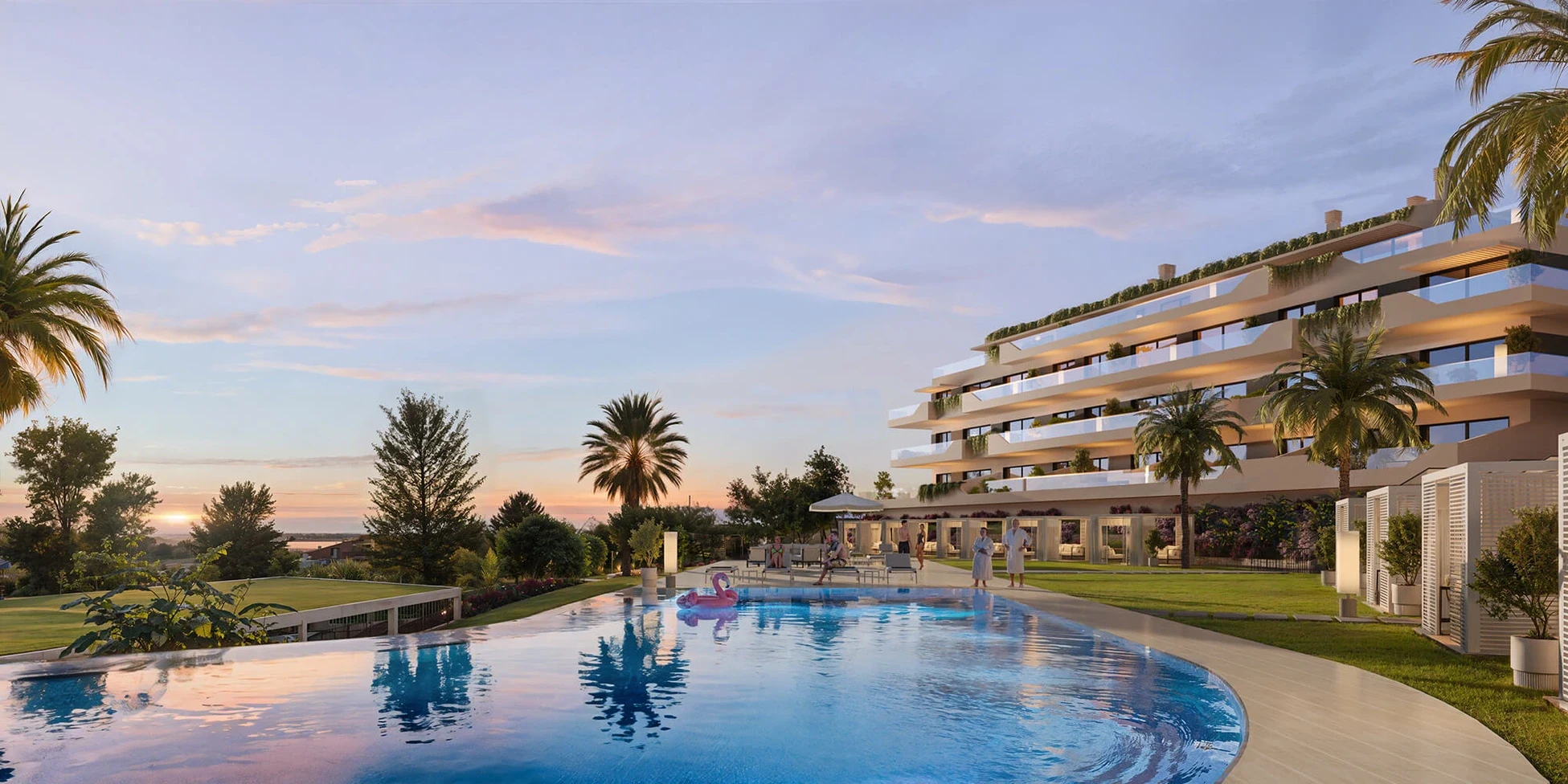 Architectural visualisation of the shared swimming pool in El Chaparral, Mijas