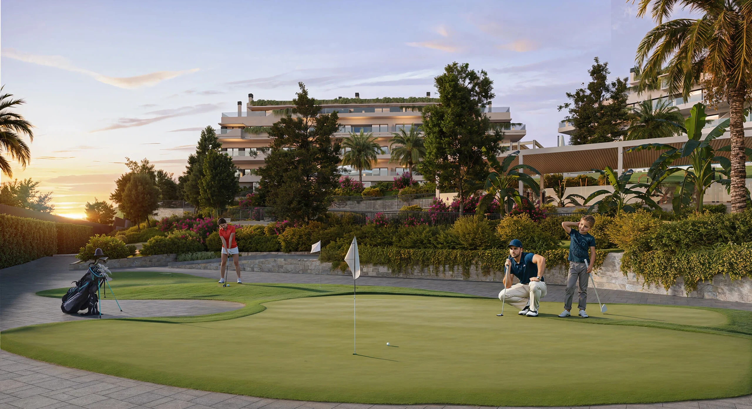 Architectural visualisation of the communal mini-golf area in El Chaparral, Mijas