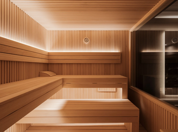 Private sauna with timber benches