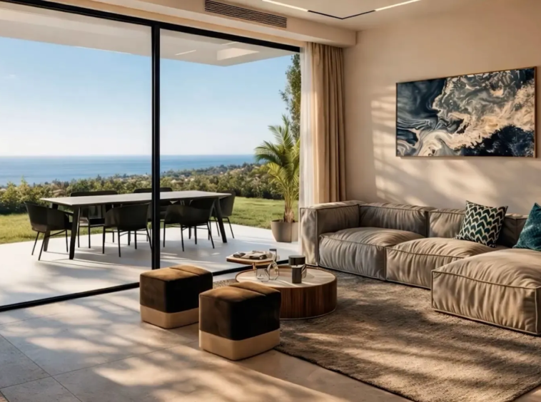 Illustrative living room opening to the terrace