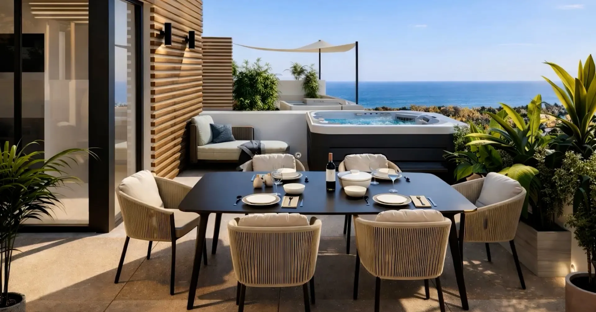 Illustrative rooftop terrace with jacuzzi