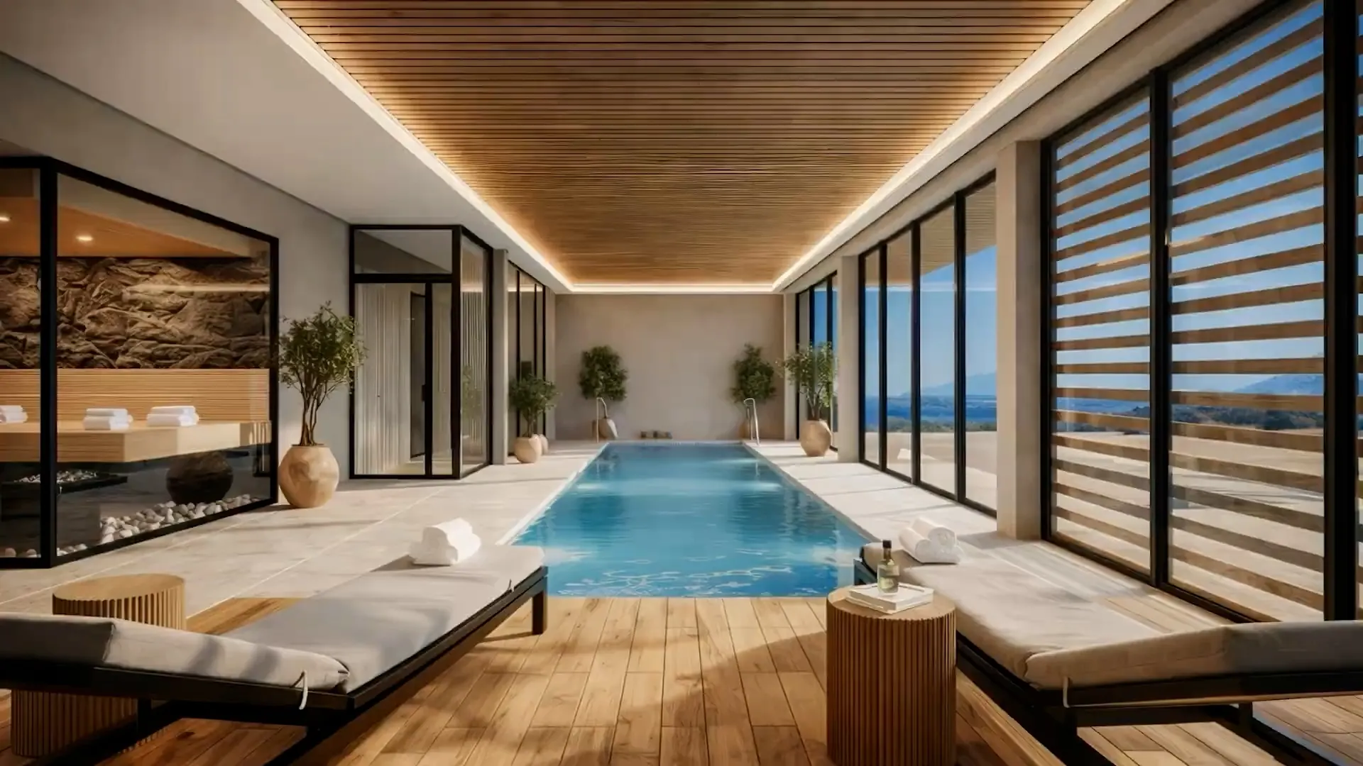 Illustrative shared indoor pool and spa