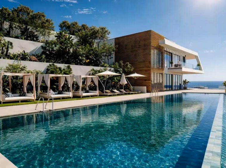 Illustrative shared outdoor swimming pool