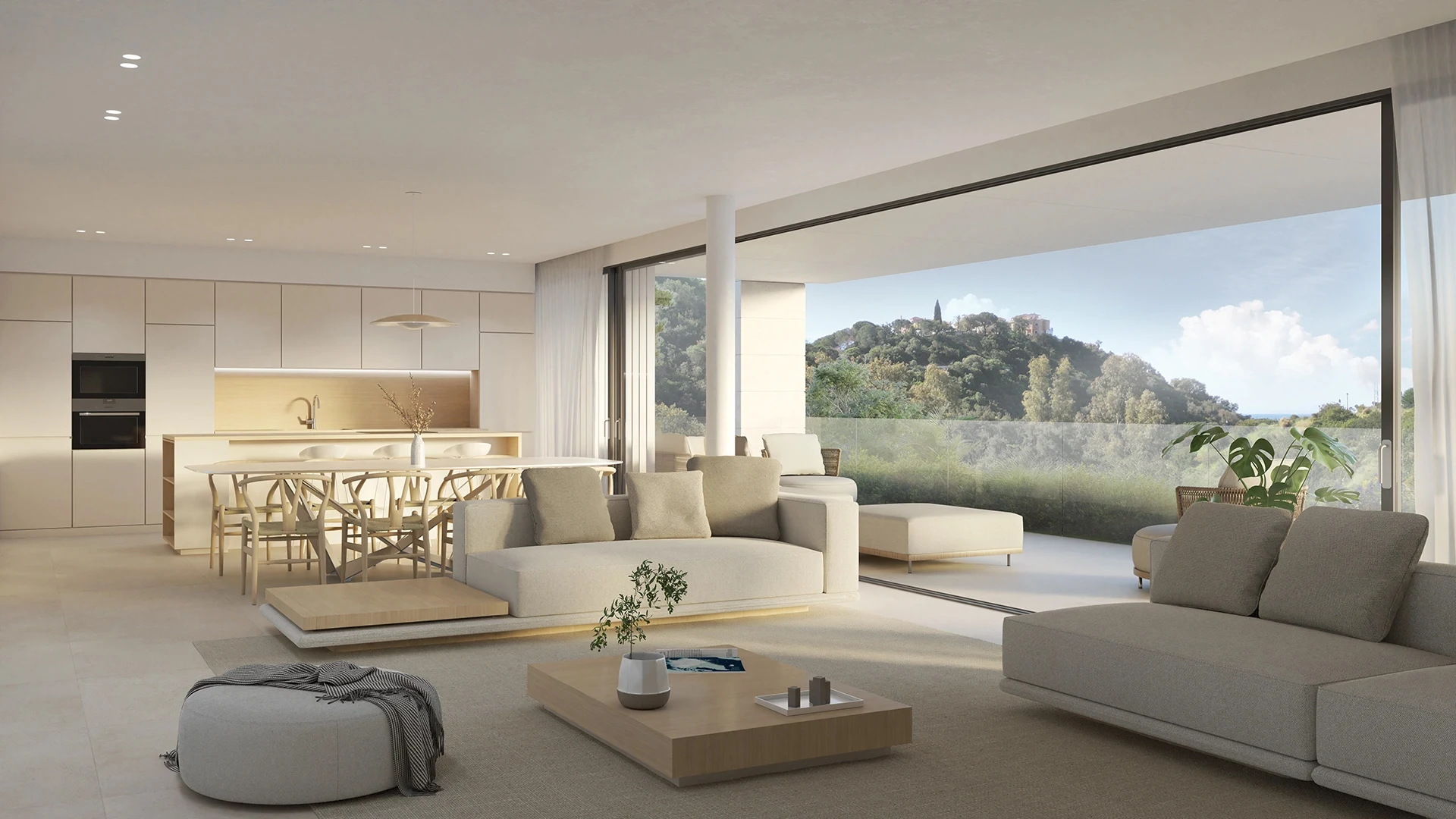 Illustrative open-plan living and dining room in Elviria