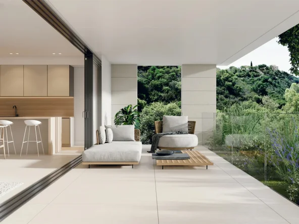 Illustrative covered terrace at contemporary apartments in Elviria