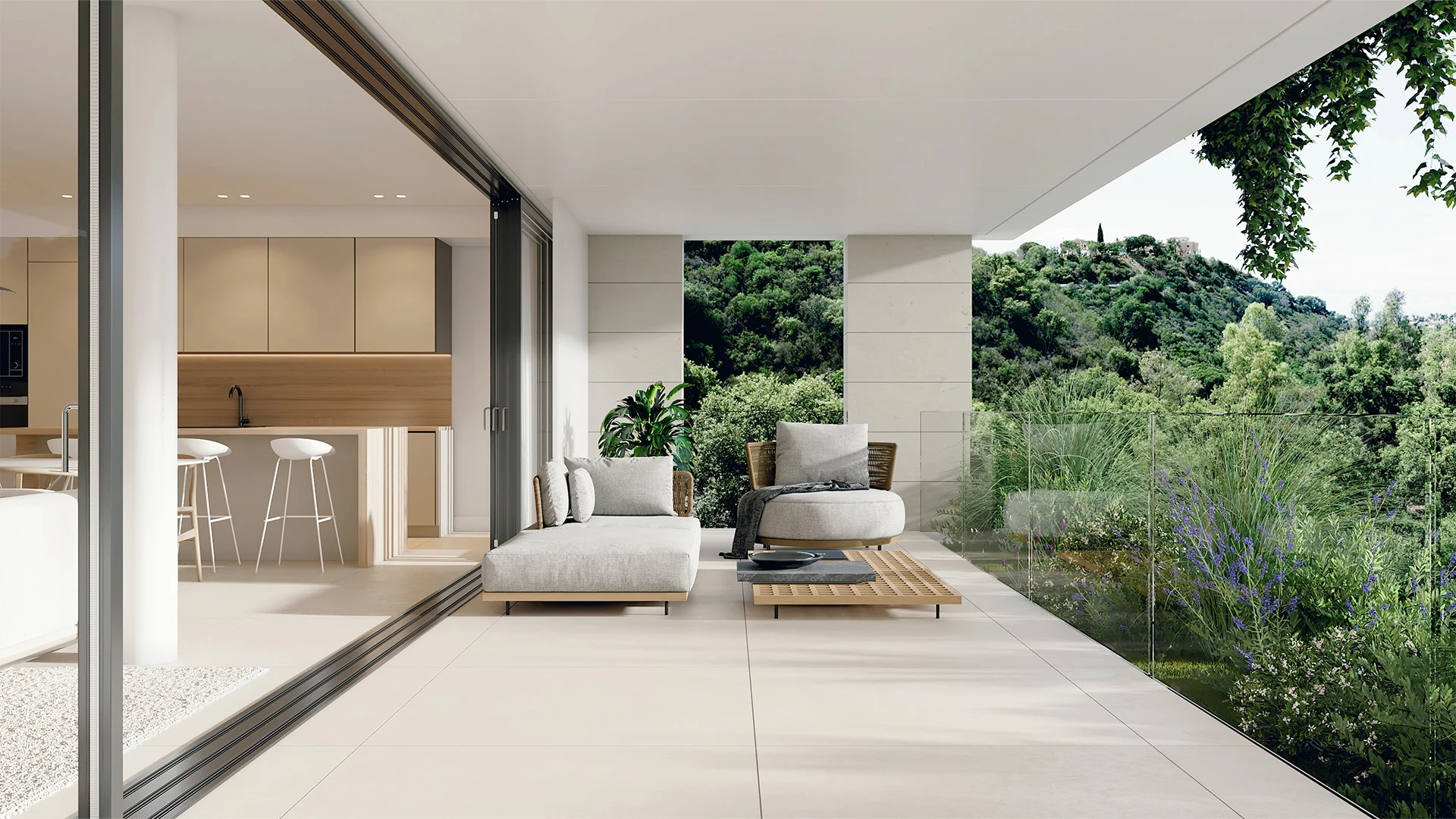 Illustrative covered terrace at contemporary apartments in Elviria