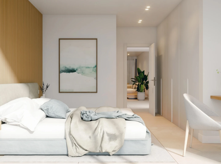 Illustrative bedroom at new residences in Elviria