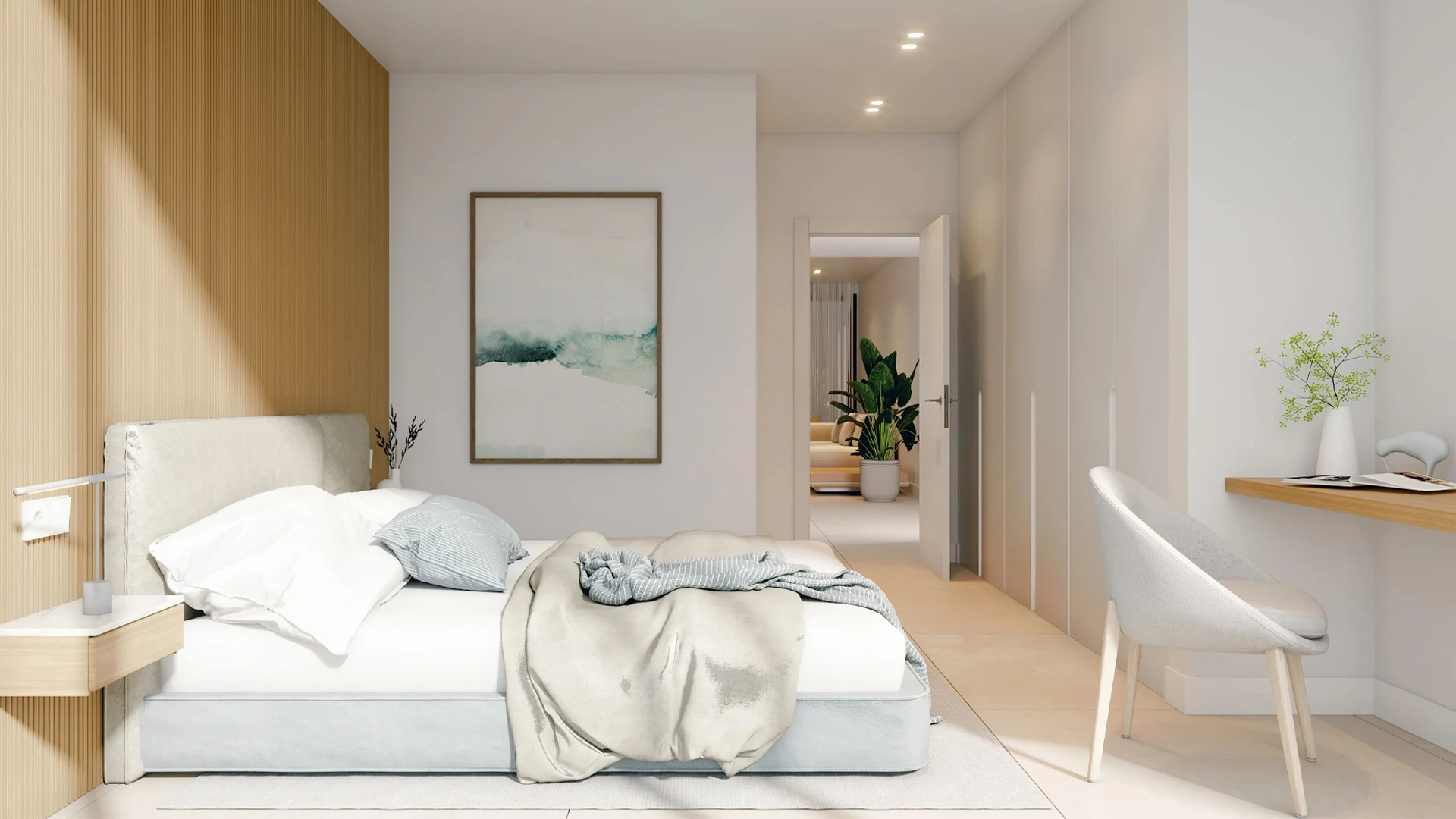 Illustrative bedroom at new residences in Elviria