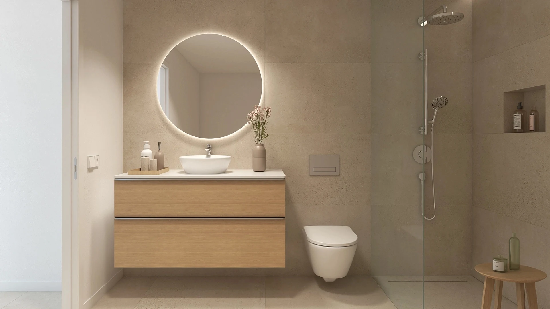 Illustrative bathroom at contemporary apartments in Elviria