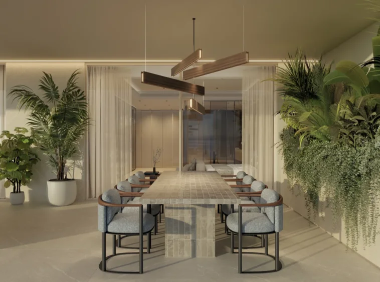 Illustrative dining area adjoining a covered terrace in Estepona