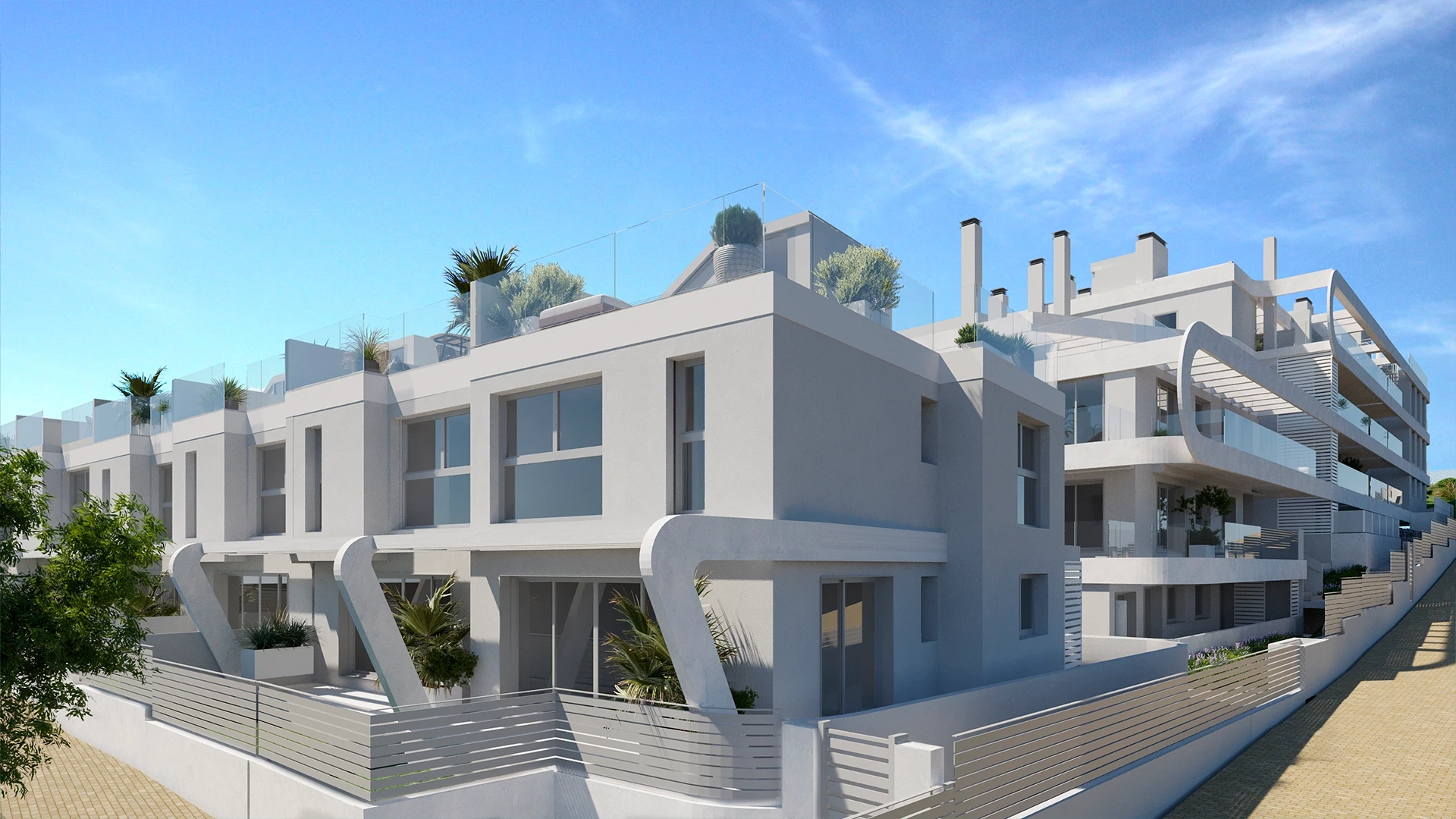 Illustrative contemporary residential buildings in Estepona