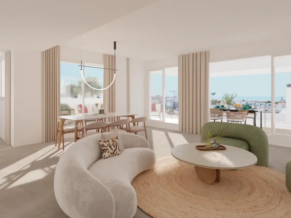 Illustrative bright open-plan living and dining area