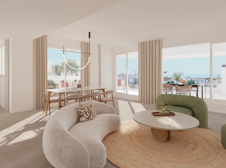Illustrative bright open-plan living and dining area
