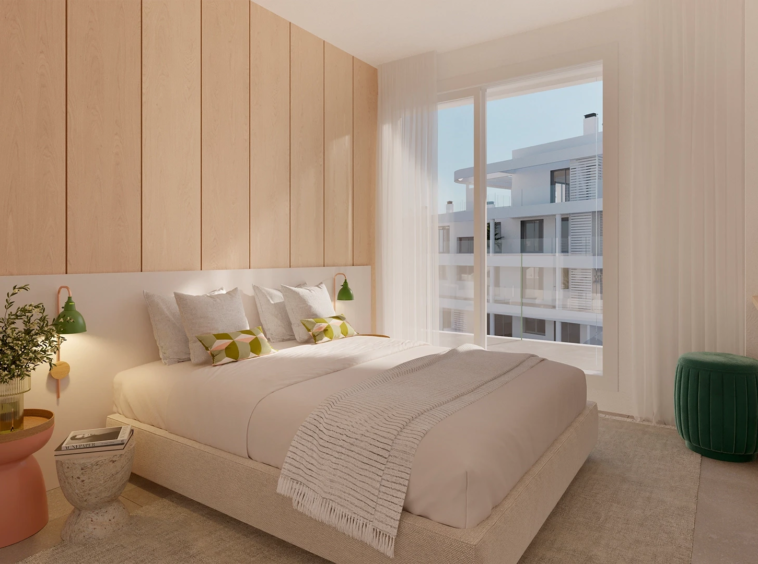 Illustrative bedroom with fitted wardrobes