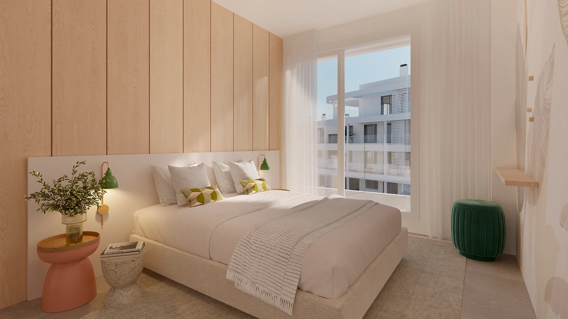 Illustrative bedroom with fitted wardrobes