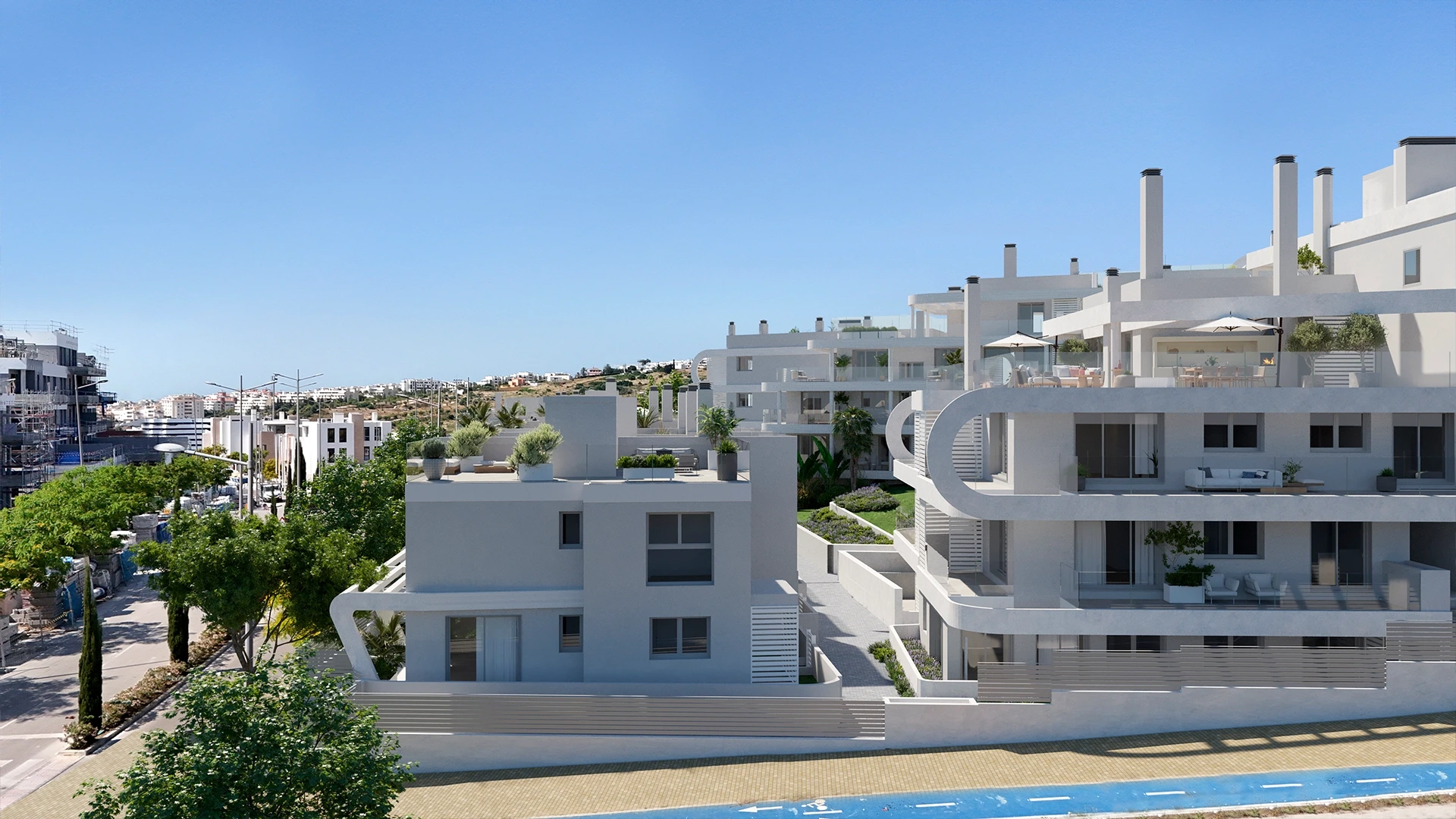 Illustrative apartments and townhouses within the development