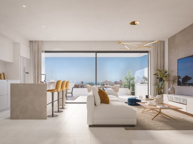 Illustrative open living area and kitchen