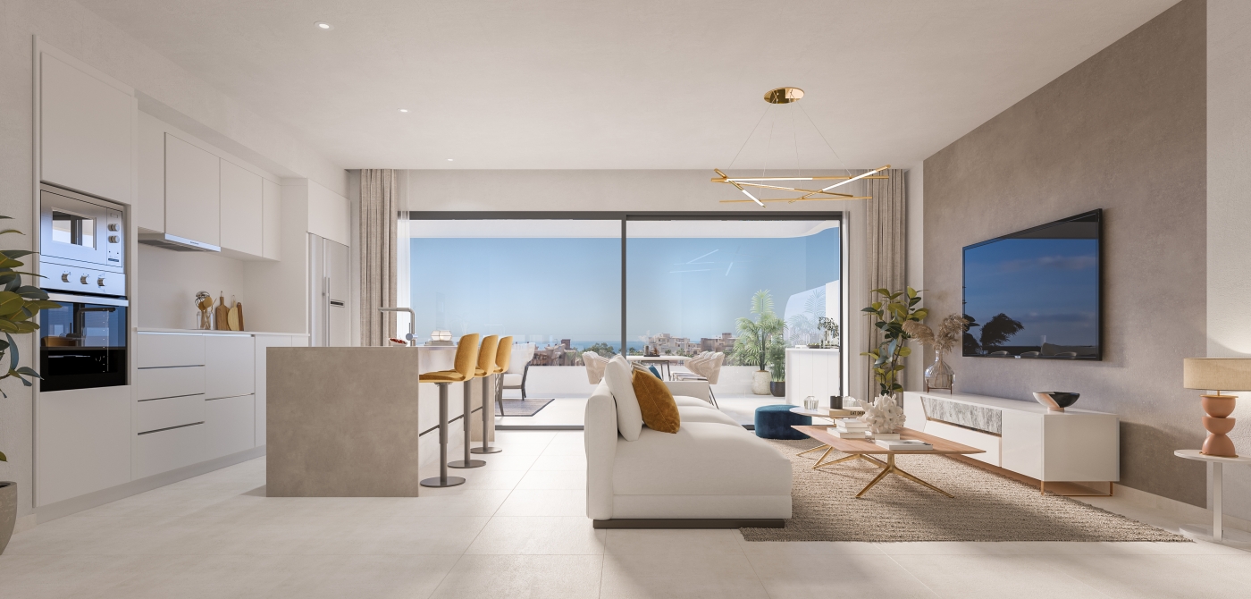 Illustrative open living area and kitchen