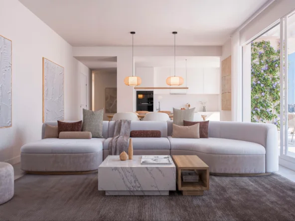 Illustrative open living room and kitchen
