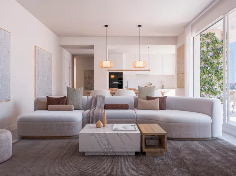 Illustrative open living room and kitchen