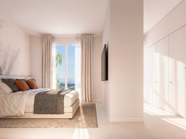 Illustrative bedroom with fitted wardrobes