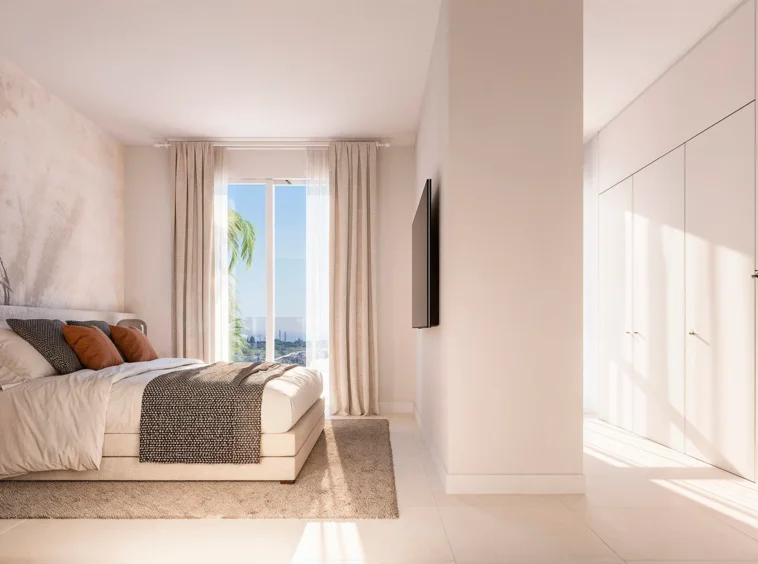Illustrative bedroom with fitted wardrobes
