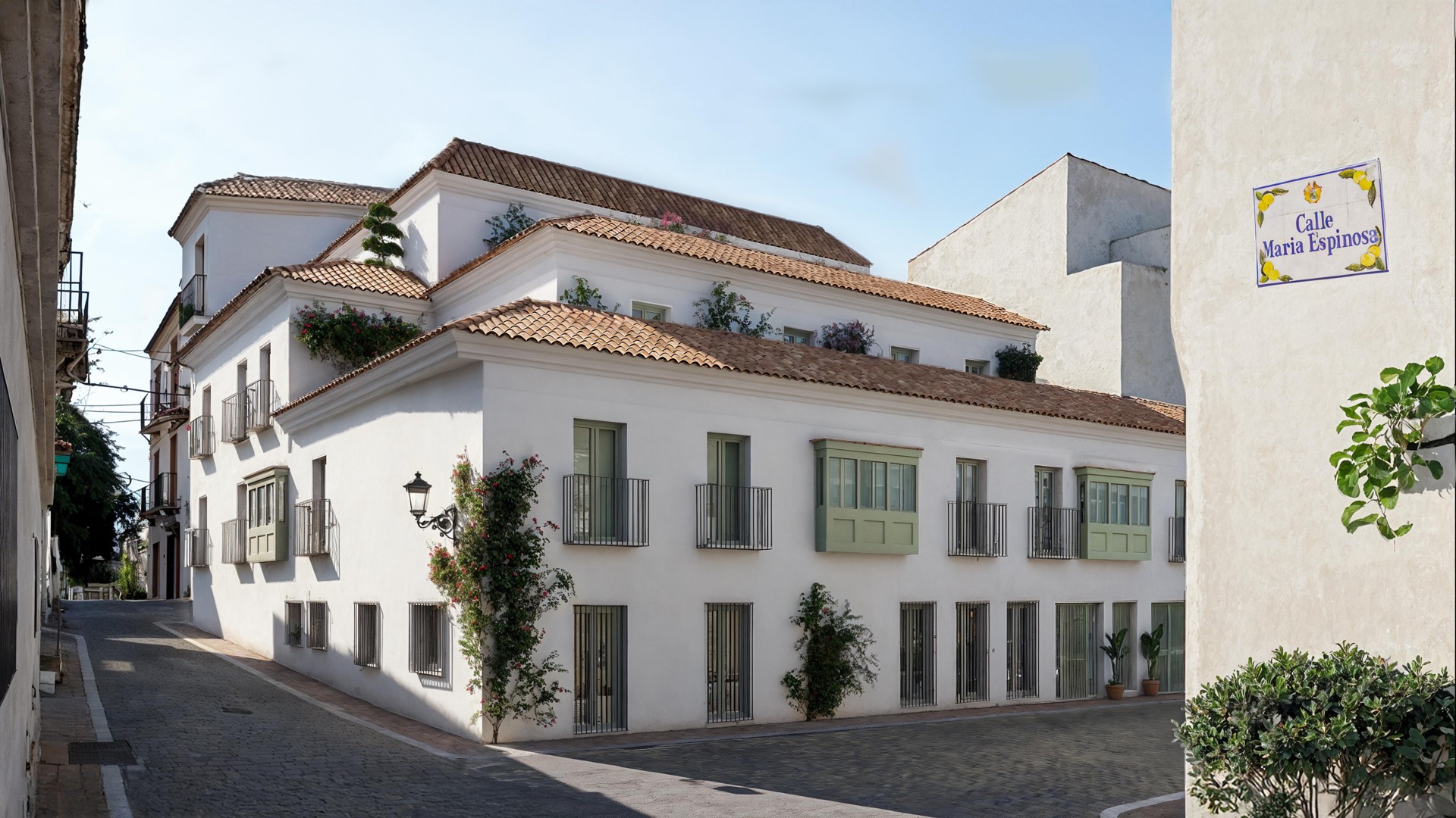 Illustrative Andalusian facade of apartments in Estepona Old Town