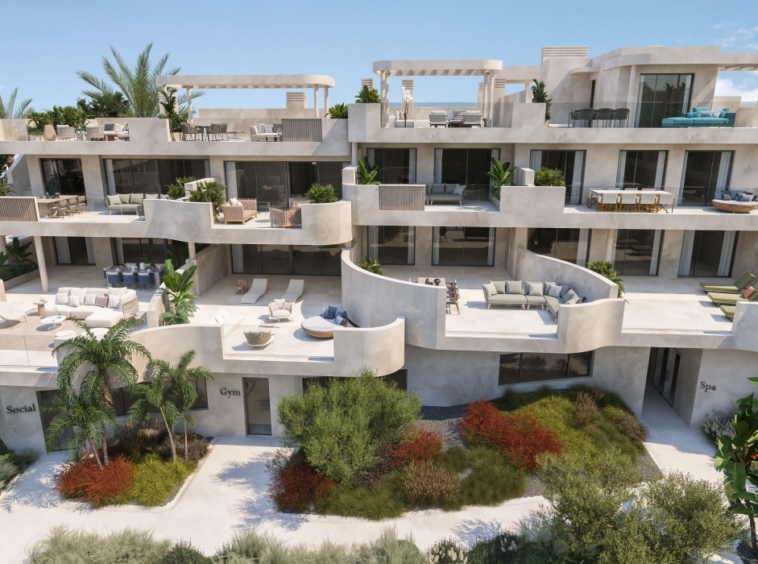 Illustrative apartment buildings and terraces