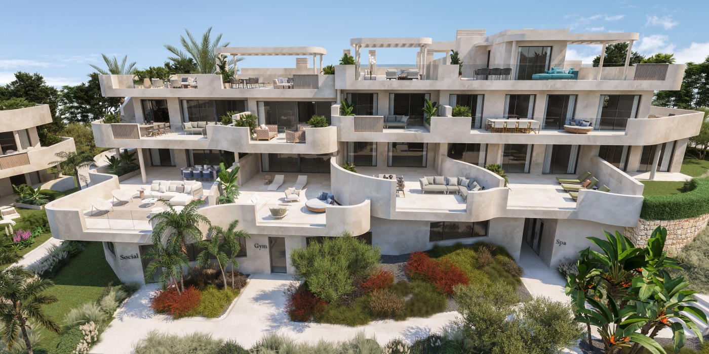 Illustrative apartment buildings and terraces