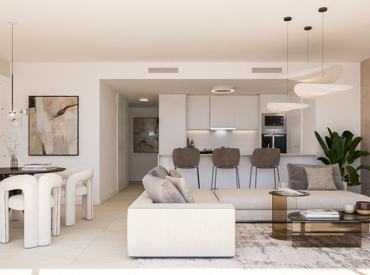 Illustrative living room and dining area