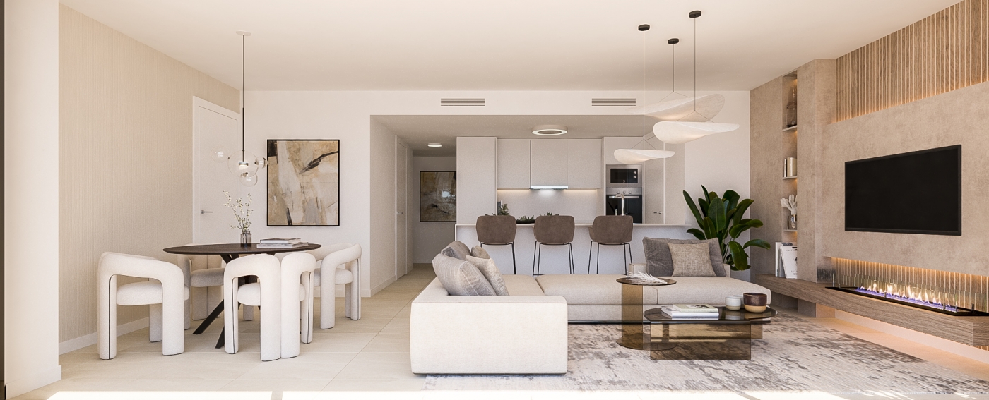 Illustrative living room and dining area