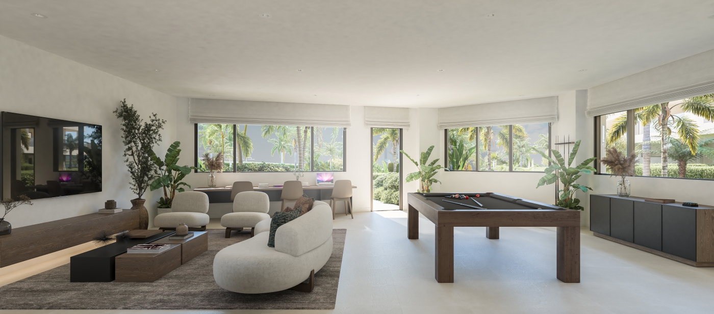 Illustrative communal lounge and games area