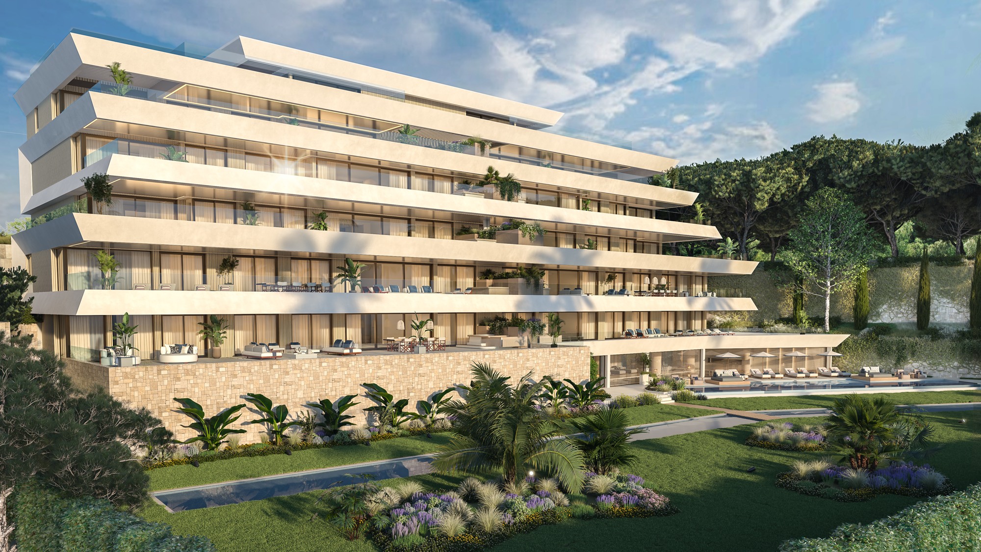 Illustrative exterior of seafront apartments in Estepona