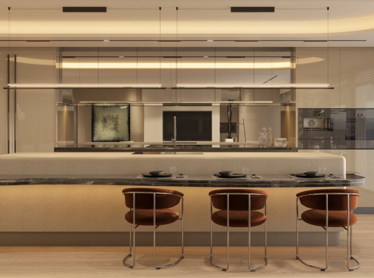 Illustrative open kitchen in a seafront Estepona apartment