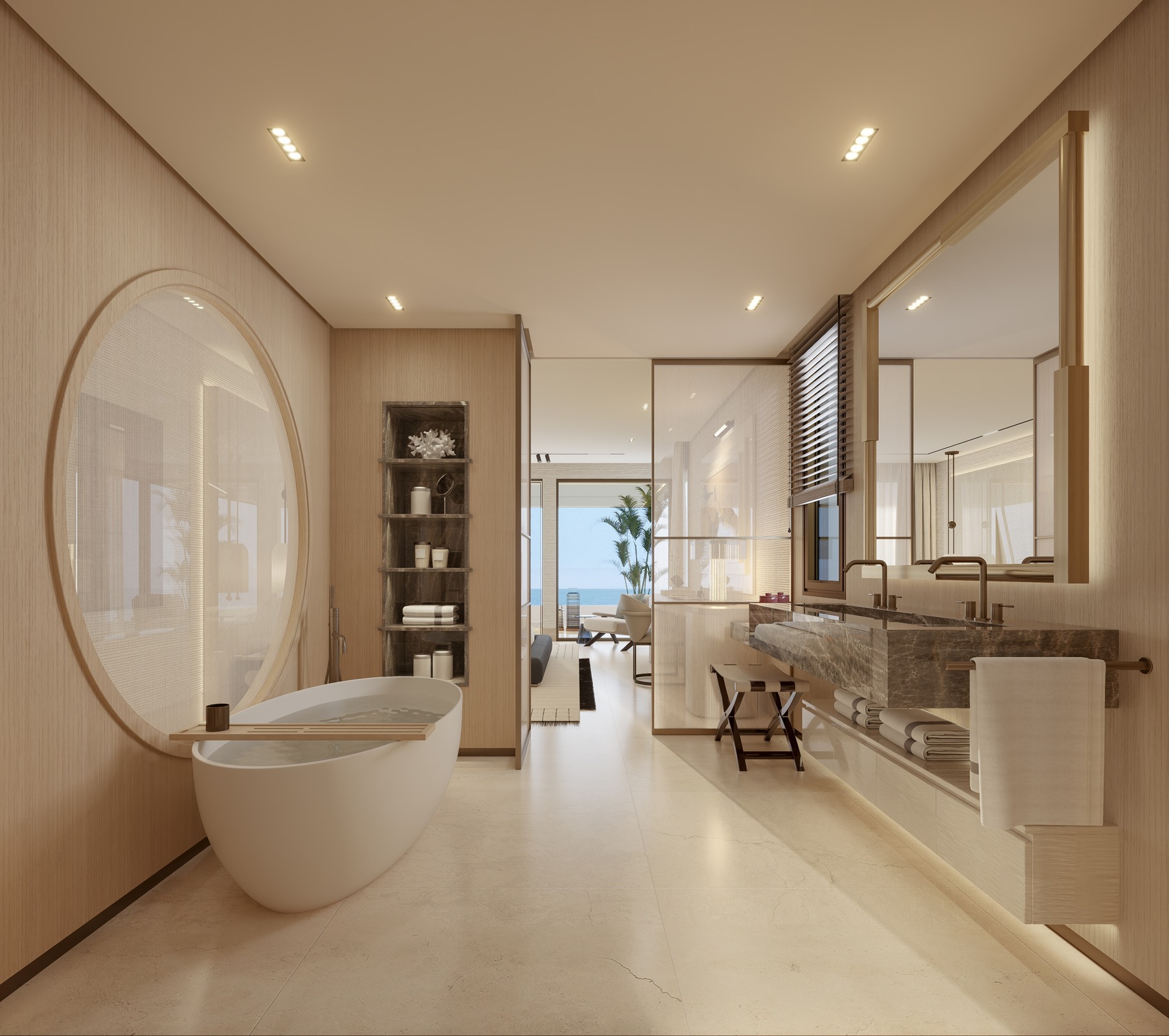 Illustrative bathroom interior with freestanding bath