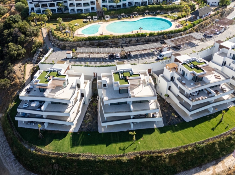 Aerial view of communal residential grounds in Estepona