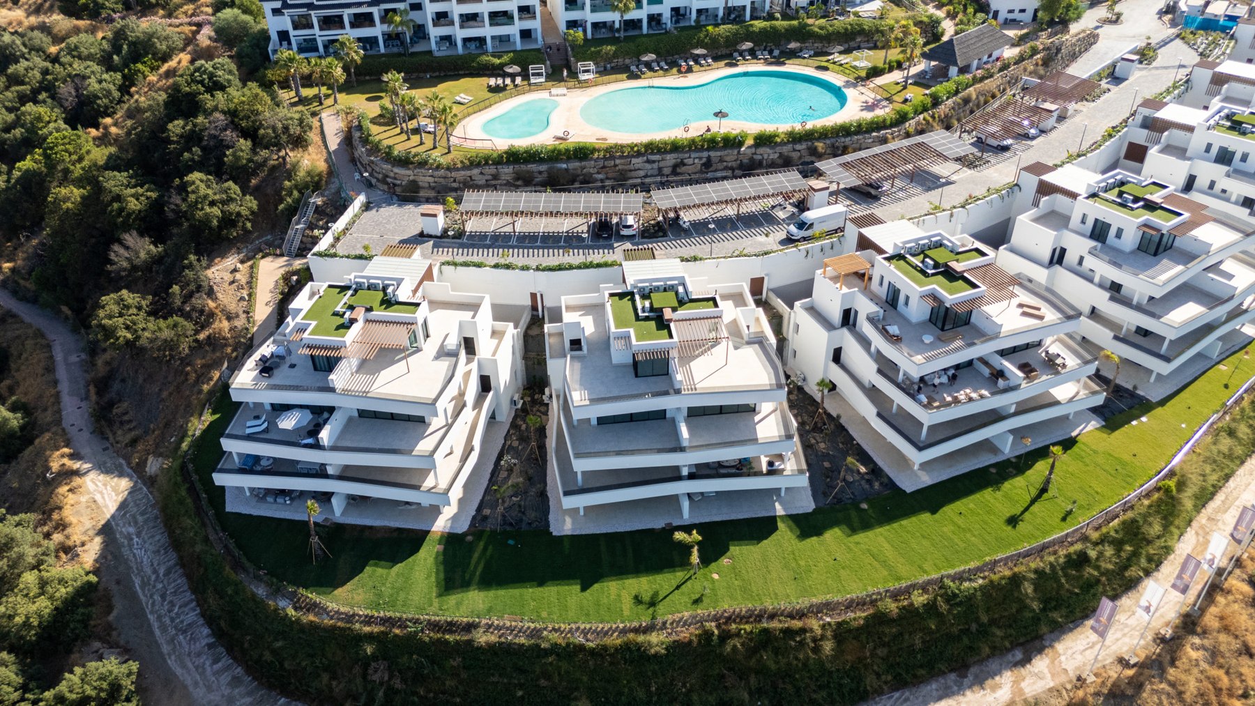 Aerial view of communal residential grounds in Estepona